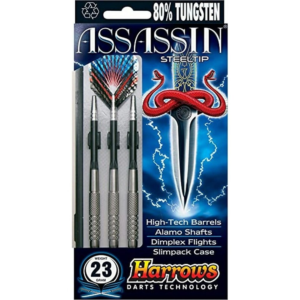 image 1 of Harrows Assassin Tungsten Darts (Pack of 3) - Silver/Black - 24g
