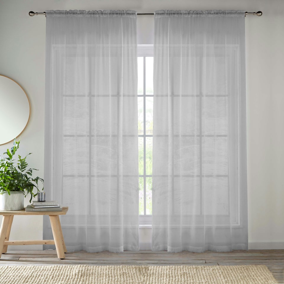 image 1 of Pair of Crystal Silver Plain Voile Panels 137 cm (54 inch) Rod Pocket Panels for Bedroom and Living Room