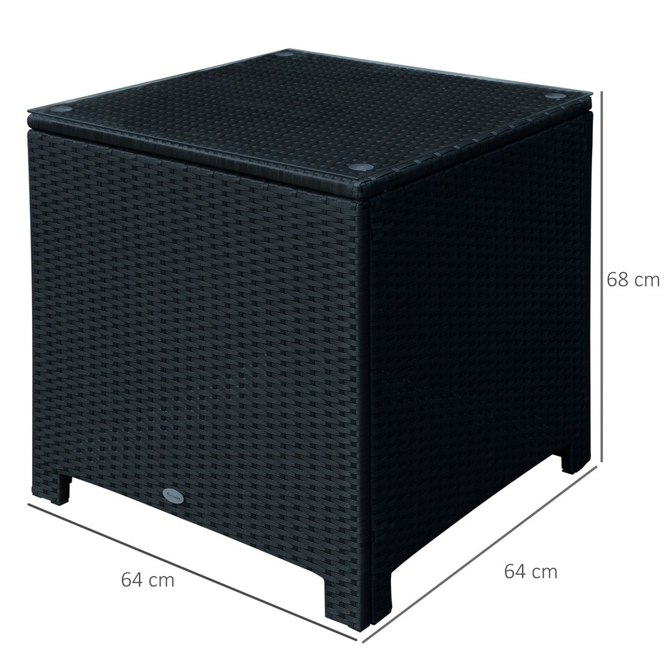 image 1 of Outsunny Side Table Furniture Tempered Glass Garden Patio Wicker Black