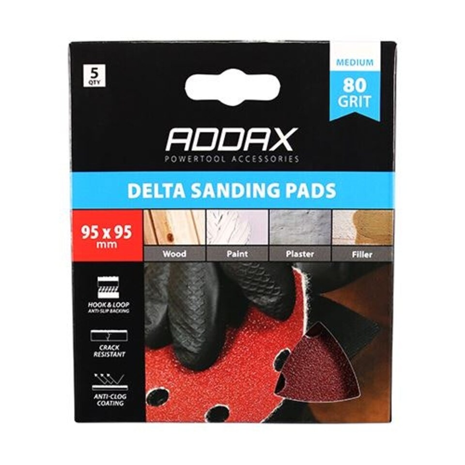 image 1 of Timco - Delta Sanding Pads - 80 Grit - Red (Size 95 x 95mm - 5 Pieces)