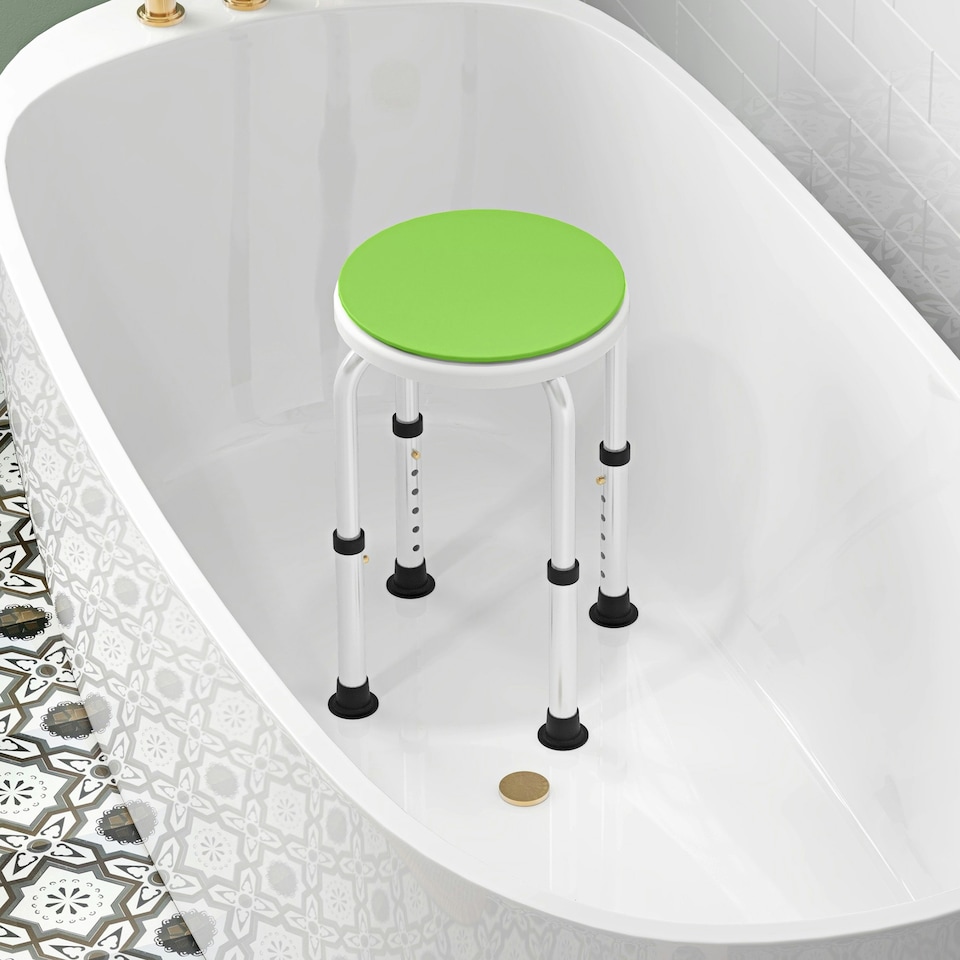 image 1 of HOMCOM 360 Swivel Seat Bath Shower Stool, Adjustable Height Shower Chair with Aluminium Frame Non-Slip Feet Chair Safe Support Home Assistance, Green