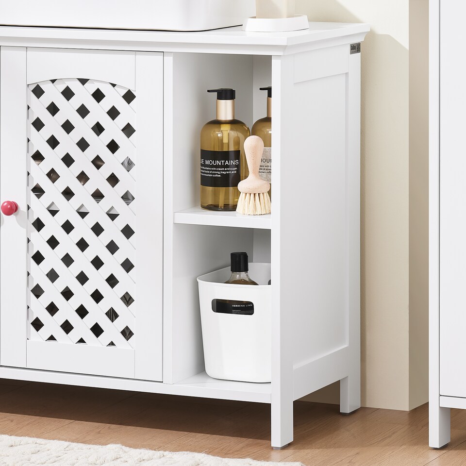 image 1 of SoBuy Under Sink Bathroom Cabinet with 2 Doors & Open Shelf, White, 31.4x12.4x23.8 in, 13.4 kg - BZR210-W