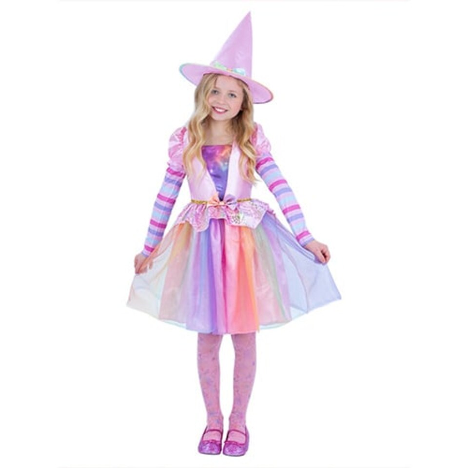 image 1 of Pastel Rainbow Witch Girls Fancy Dress Costume Kids Small - Age 4-6