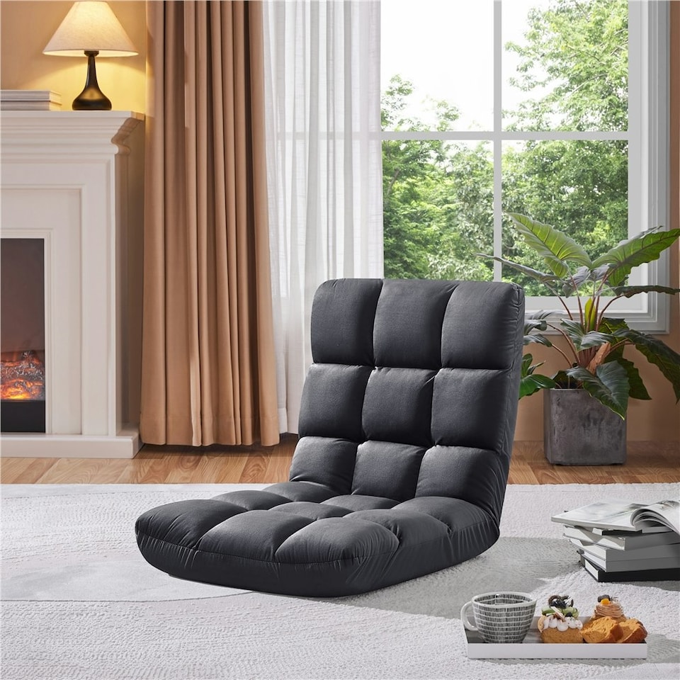 image 1 of Yaheetech Lazy Sleeper Recliner with 14 Adjustable Positions and Backrest Grey