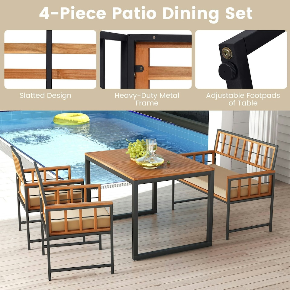 image 1 of COSTWAY 4 Pieces Acacia Wood Patio Dining Set