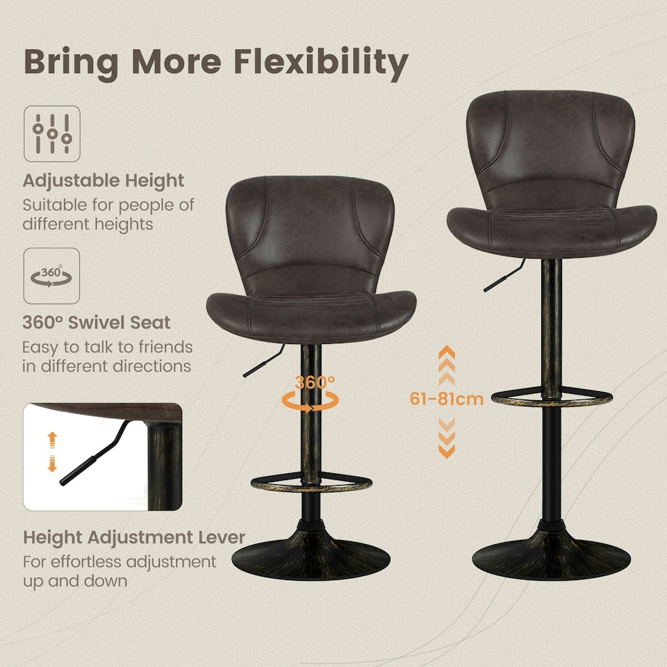 image 1 of COSTWAY Set of 2 Bar Stools Swivel Bar Chair w/Footrest Brown