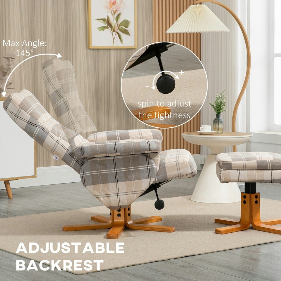 image 1 of HOMCOM Recliner Chair and Footstool Linen-touch Fabric Wooden Base Multicolour