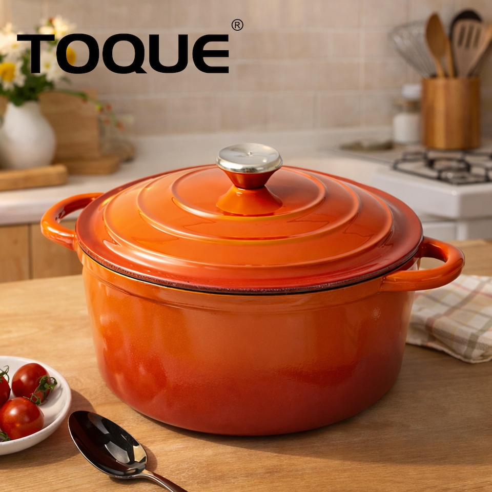 image 1 of Toque Cast Iron Enameled Dutch Oven Pot Casserole Dish with Lid Non-Stick