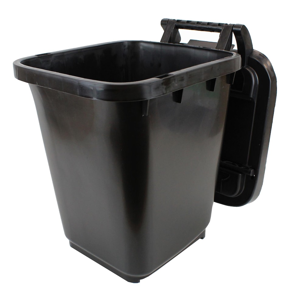 image 1 of Kerbside Compost Caddy with Locking Lid - Black - for Food Waste Recycling (23 Litre) - Plastic Bin with Composting Guide