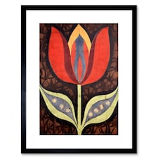 Single Tulip Flower Batik Art Deco 9x7" Black Framed Wall Art Print
