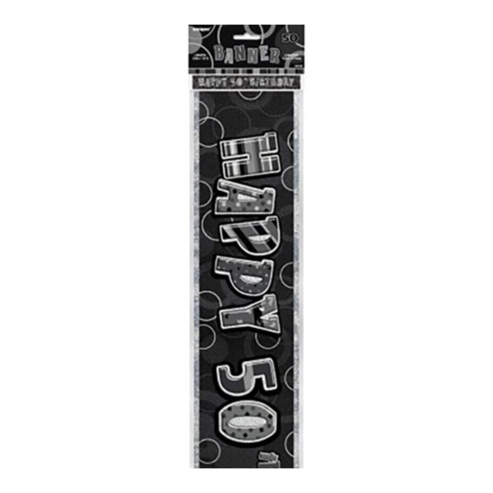 Unique Party Happy 50th Birthday Banner - Black - One Size