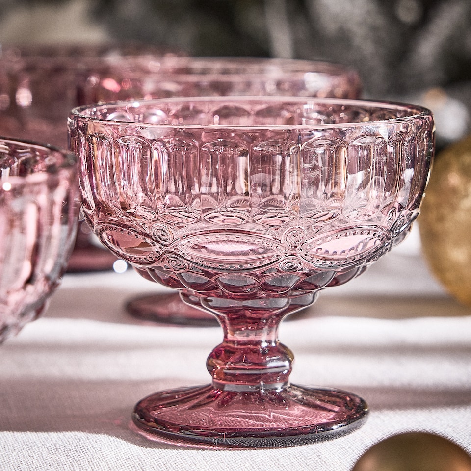 image 1 of Set of 4 Vintage Pink Glass Trifle Bowl Christmas Dessert Bowls Wedding Decorations Ideas H10 x Dia12cm | Pink | Pink | Medium | 4