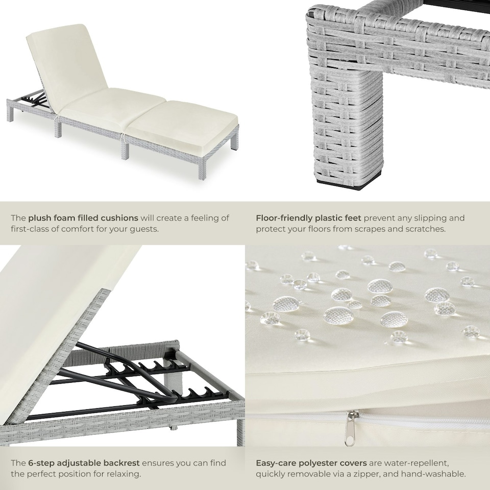 image 1 of Sun Lounger Sofia - 6-step adjustable backrest, thick padding, UV-resistant Grey | Light Grey