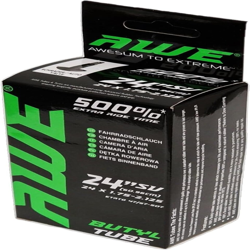 image 1 of AWE Butyl Rubber 24" MTB/Bike Inner Tube 24 x 1.75-2.125 Schrader Valve