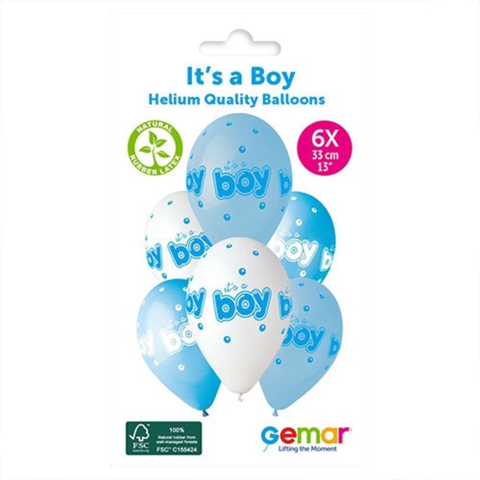 image 1 of It's a Boy Bubbles Latex Balloons 33cm / 13 in - Pack of 6