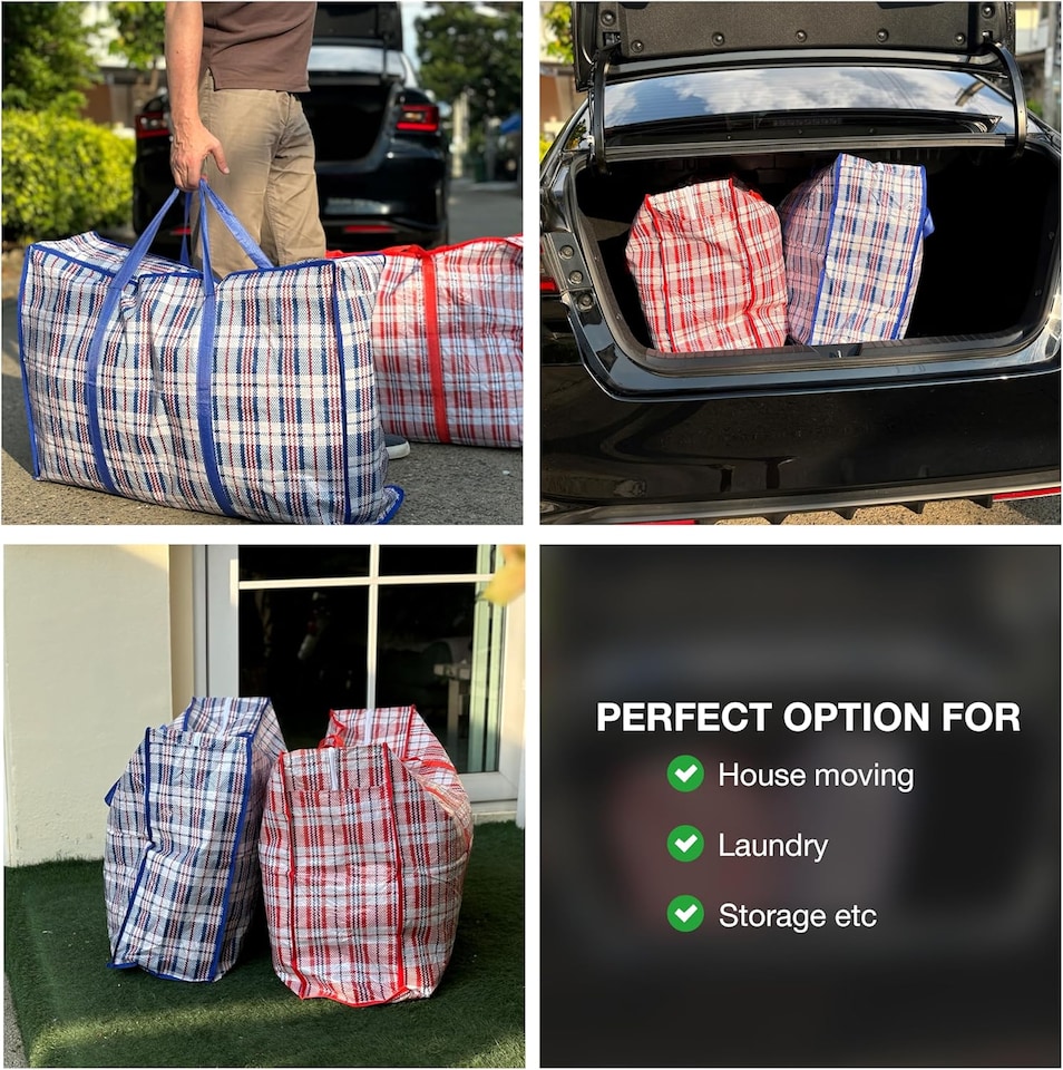 image 1 of S&d, Laundry Zip Bags XL Heavy Duty Storage Bags Reusable Nylon Large for Moving Clothes Wardrobe Waterproof 6 Bags (Blue Colour)
