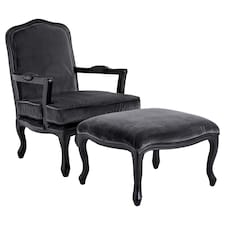 Interiors By Premier Modern Grey Velvet Chair And Footstool, Comfortable Chair And Footstool Set, Velvet Upholstered Chair
