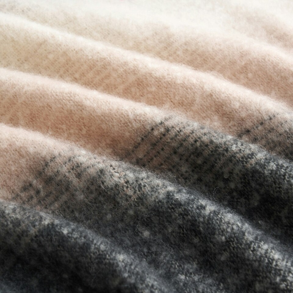 image 1 of Ombre Faux Mohair Throw - Soft, Stylish, Fringed Blanket Grey