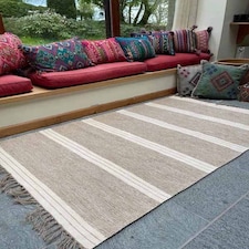 RETEELA Living Room Rug with Natural Striped Design - L120 x W180 - Beige Brown