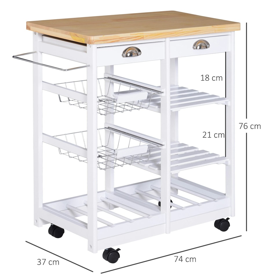 image 1 of HOMCOM Rolling Kitchen Island Trolley, Serving Cart w/ Drawer, Basket White