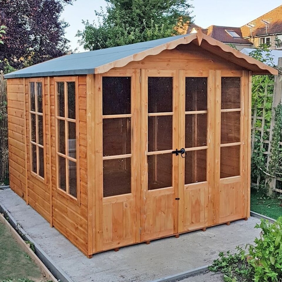 image 1 of Westminster 13 x 7 Feet Double Door with Two Large Opening Windows Summerhouse Brown