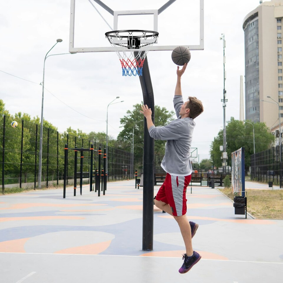 image 1 of COSTWAY Wall Mounted Basketball Rim Goal Replacement Black Black | Standard