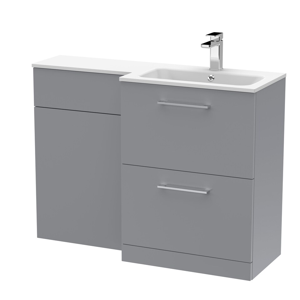 image 1 of Balterley Bramshall Contemporary Floor Standing 2 Drawer Vanity Basin WC Combination Unit, Stone Basin, Right Hand, 1100mm, Satin Grey