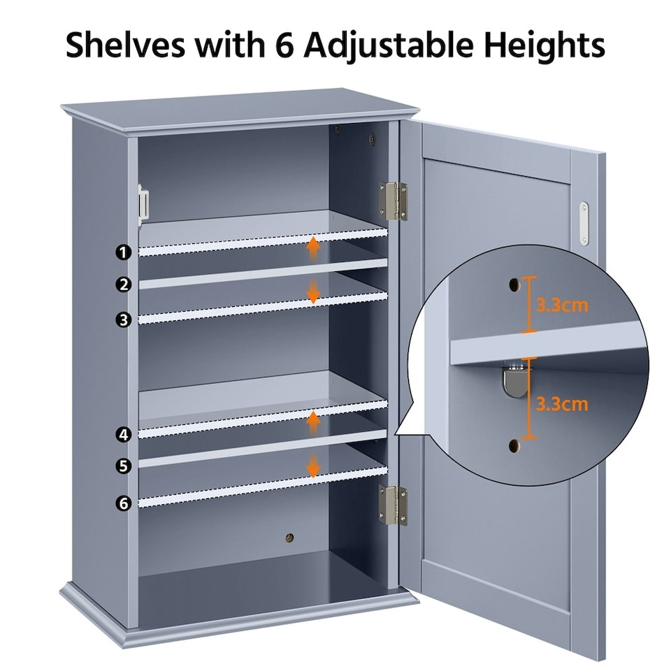 image 1 of Yaheetech Wall Mounted Cabinet with 3 Tiers Grey