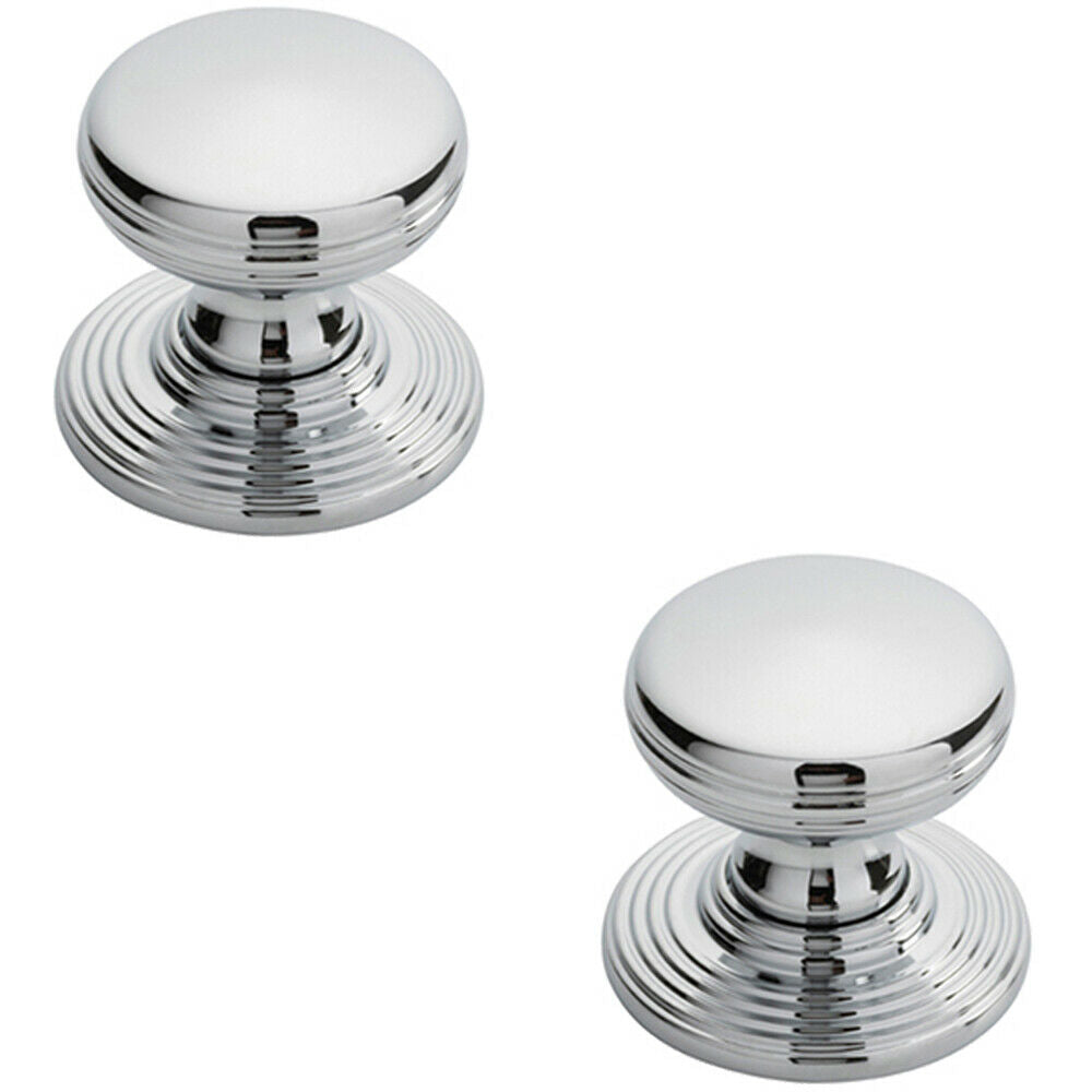 Loops 2x Smooth Ringed Cupboard Door Knob 28mm Dia Polished Chrome Cabinet Handle
