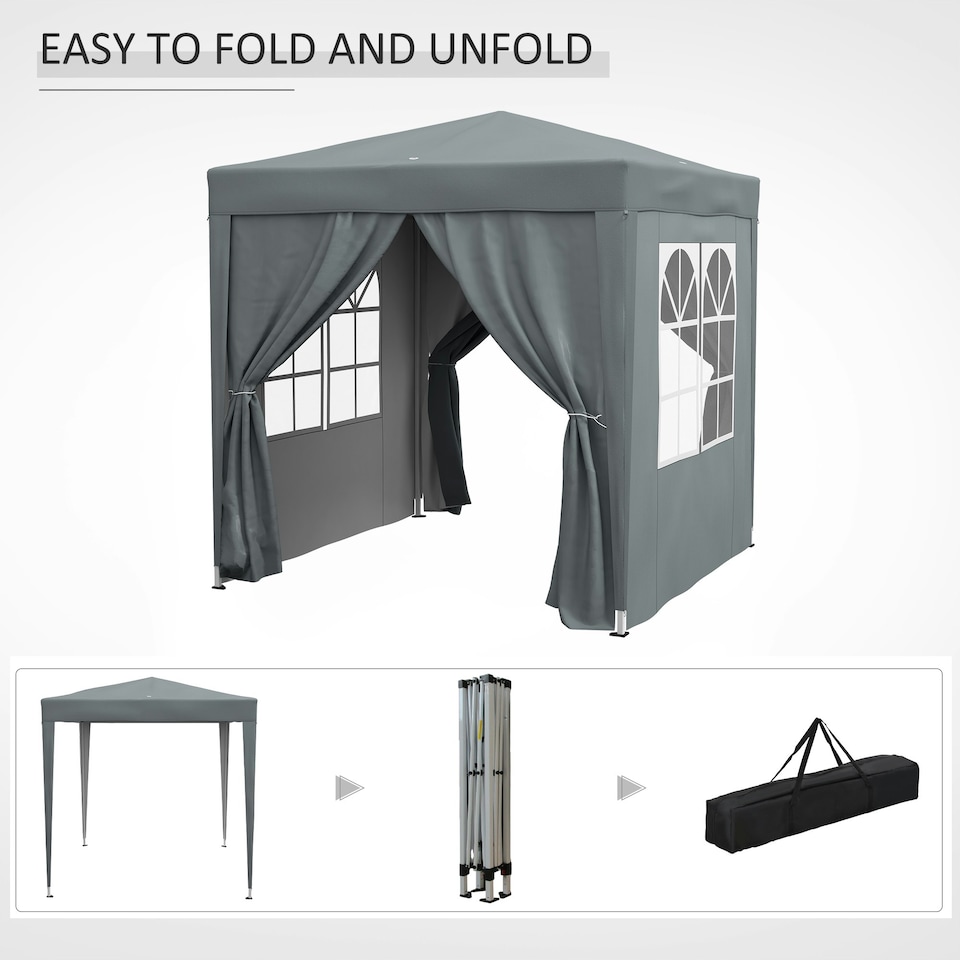 image 1 of Outsunny 2mx2m Pop Up Gazebo Party Tent Canopy Marquee with Storage Bag Grey