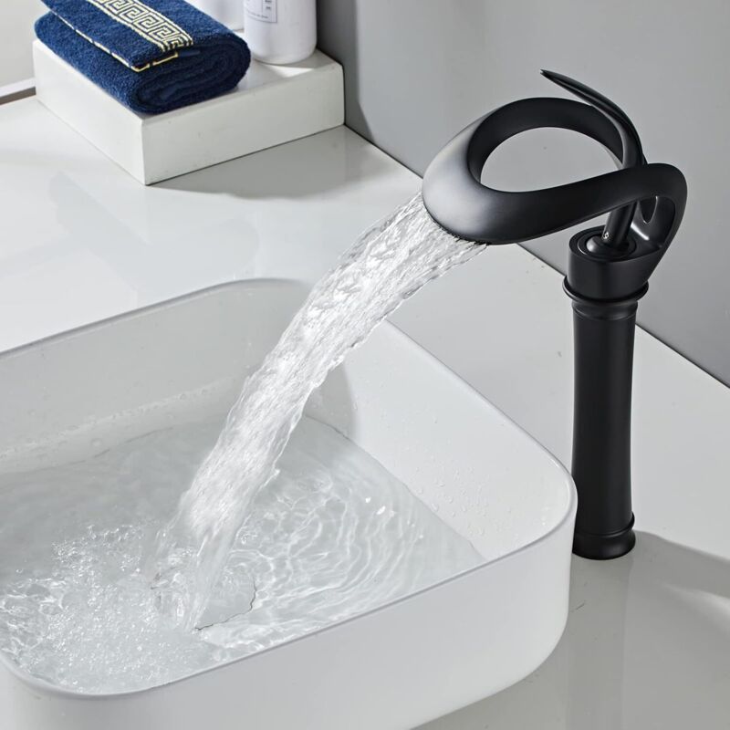 Black tall waterfall sink faucet black tall waterfall sink faucet tall bathroom faucets black waterfall bathroom faucet, black,
