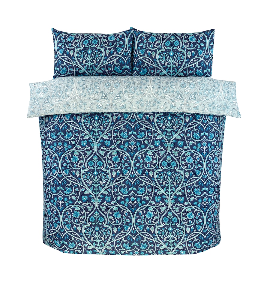 image 1 of Harrow Microfibre Floral Reversible Duvet Cover Set with Pillowcase | Blue | Single