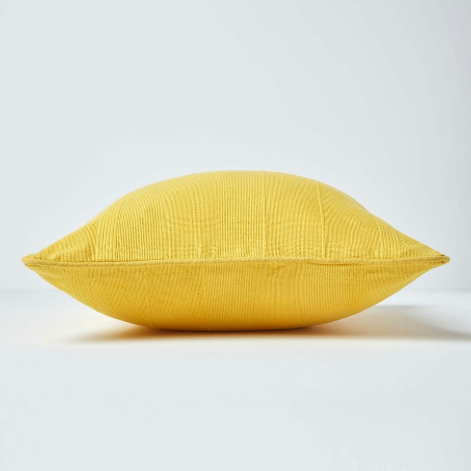 image 1 of Homescapes Cotton Rajput Ribbed Yellow Cushion Cover - 45 x 45 cm | Yellow | Yellow | 45 x 45 cm