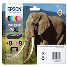 Epson 24XL Elephant Black Cyan Magenta Yellow High Yield Ink Cartridge Multipack 10ml + 5 x 8.7ml - C13T24384011 N/A
