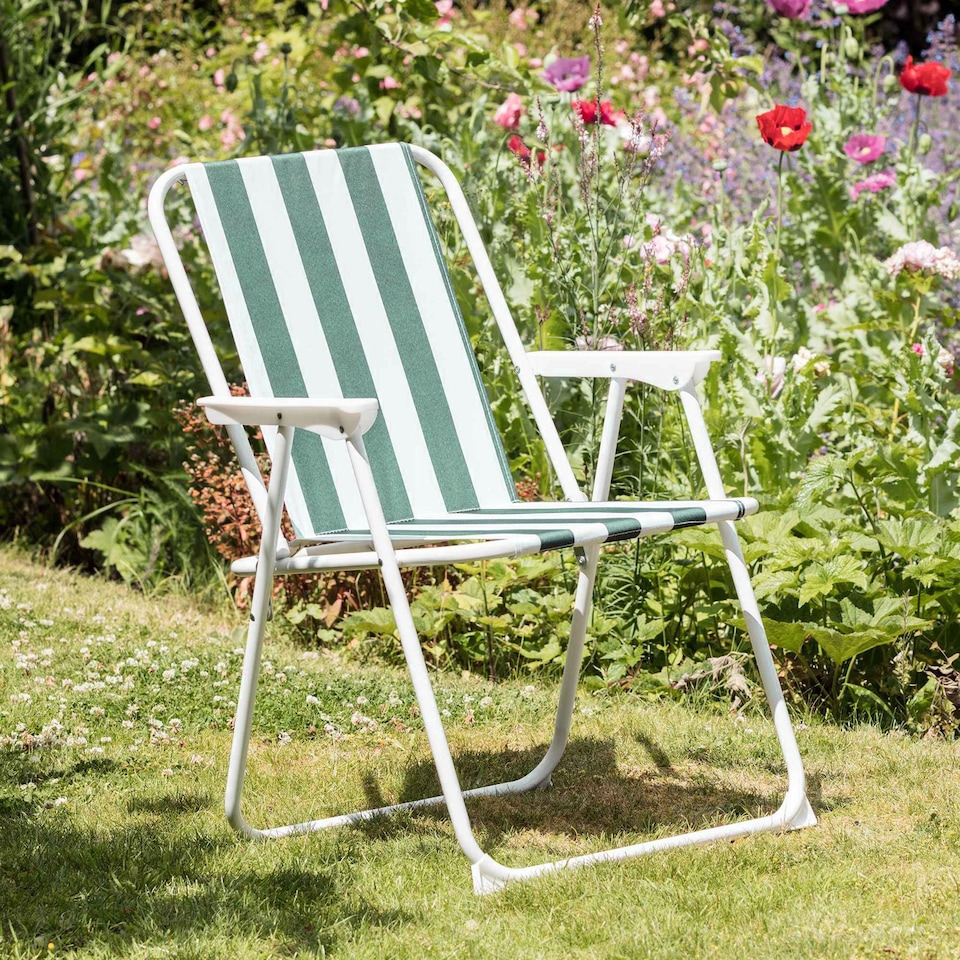 image 1 of Harbour Housewares Folding Metal Beach Chairs - Green Stripe - Pack of 2 | Green | Green