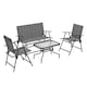 image 1 of Outsunny Outdoor 4 Pieces Patio Furniture Set with Breathable Mesh Fabric Seat & Backrest, Garden Set with Two Foldable Armchairs, a Loveseat & Glass Top Table, Mixed Grey