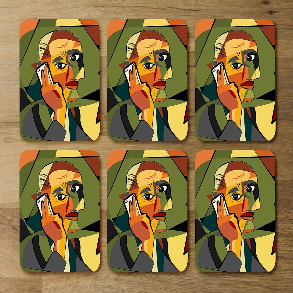 image 1 of portrait cubism art style,man calls on a phone (Placemat & Coaster Set)