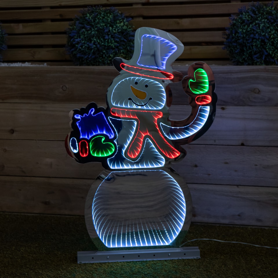 image 1 of 76cm Infinity Light up Standing Snowman Christmas Decoration with Multi-Coloured LEDs on Metal Base