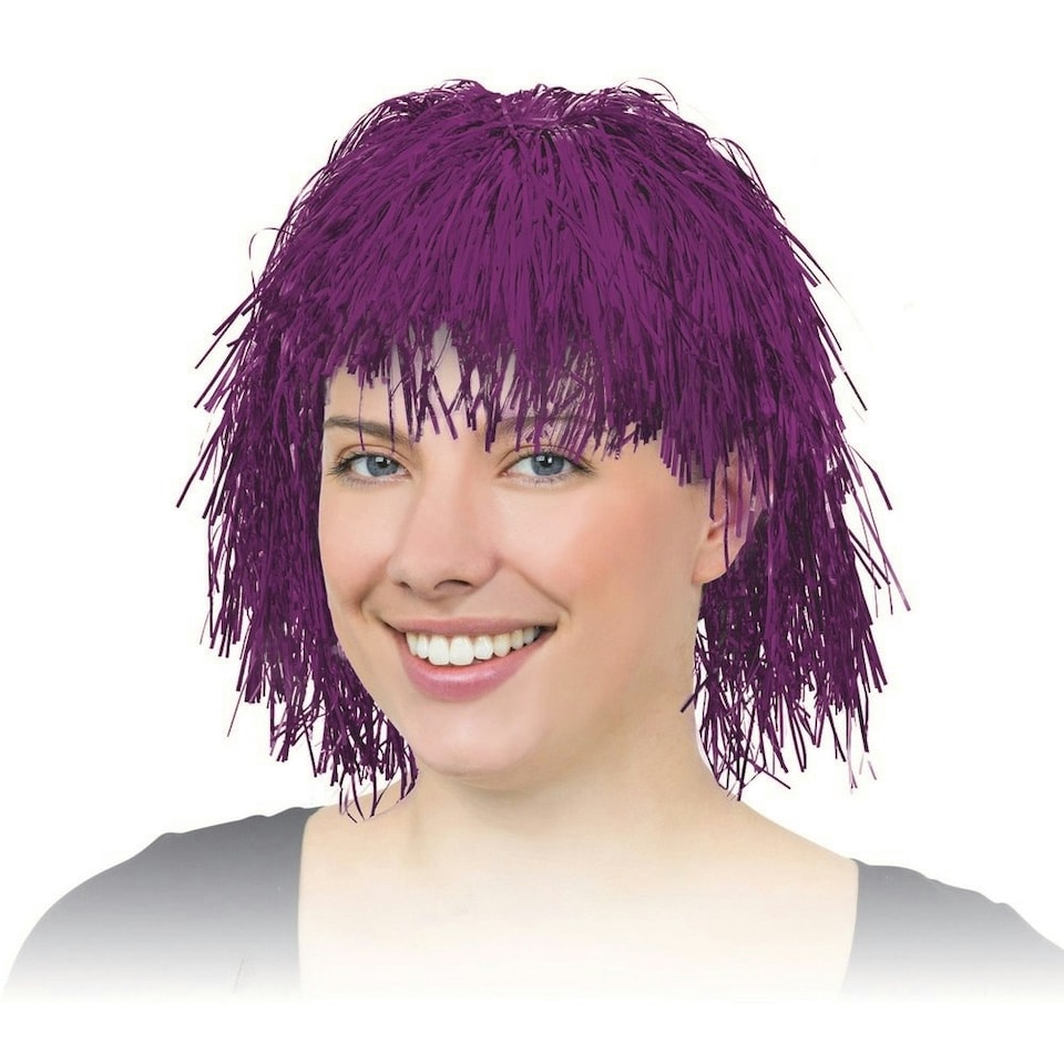image 1 of Bristol Novelty Unisex Tinsel Wig - Cerise - One Size One Size
