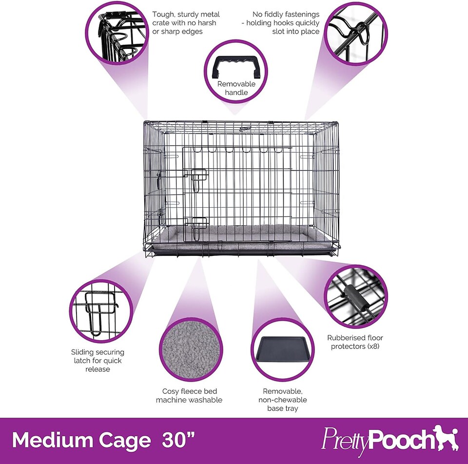 image 1 of Pretty Pooch Dog Crate Medium Cage Puppy Cat Pet Training Tray and Bed With Two Gloves