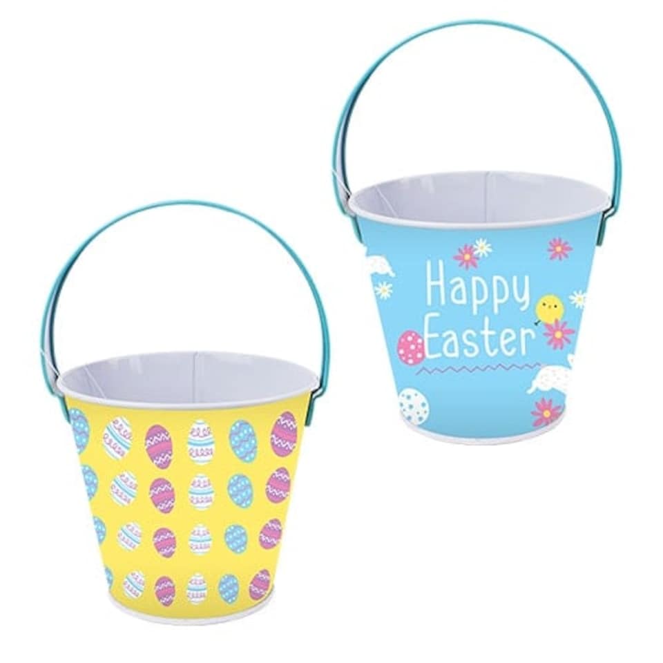 Assorted Easter Egg Hunt Tin Bucket 16cm