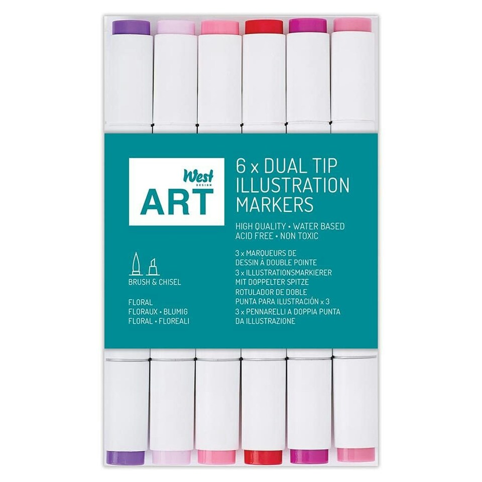 Dual Tip Illustration Markers - Chisel/Brush (6pk) - Florals - West