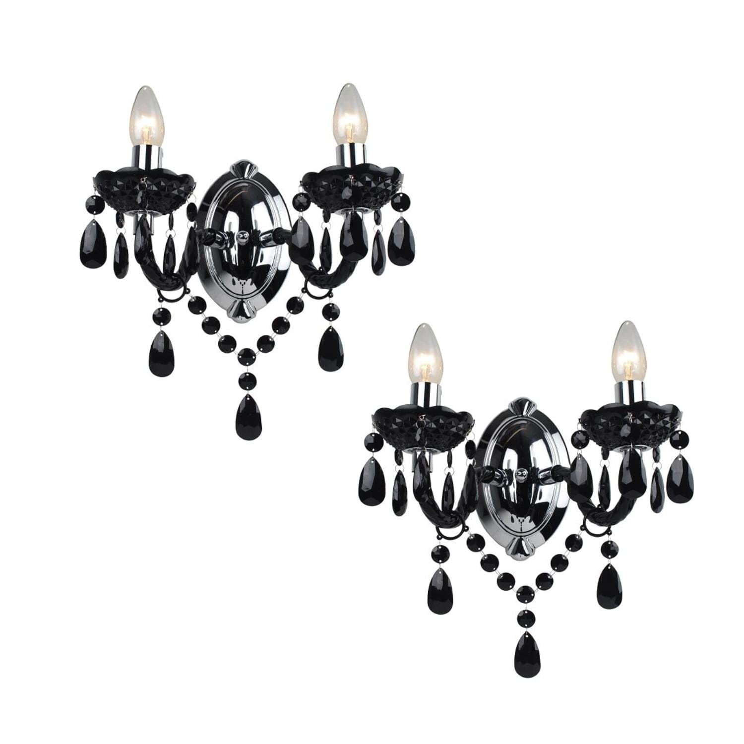 Set of 2 Black and Chrome Marie Therese Style 2 x 40W Wall Light Black Black acrylic with polished chrome plate detail Small 2