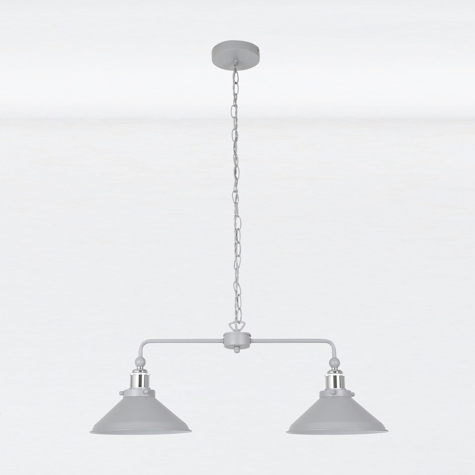 image 1 of First Choice Lighting Set of 2 Maxwell Flint Grey Chrome 2 Light Bar Ceiling Pendant Lights Grey | Grey