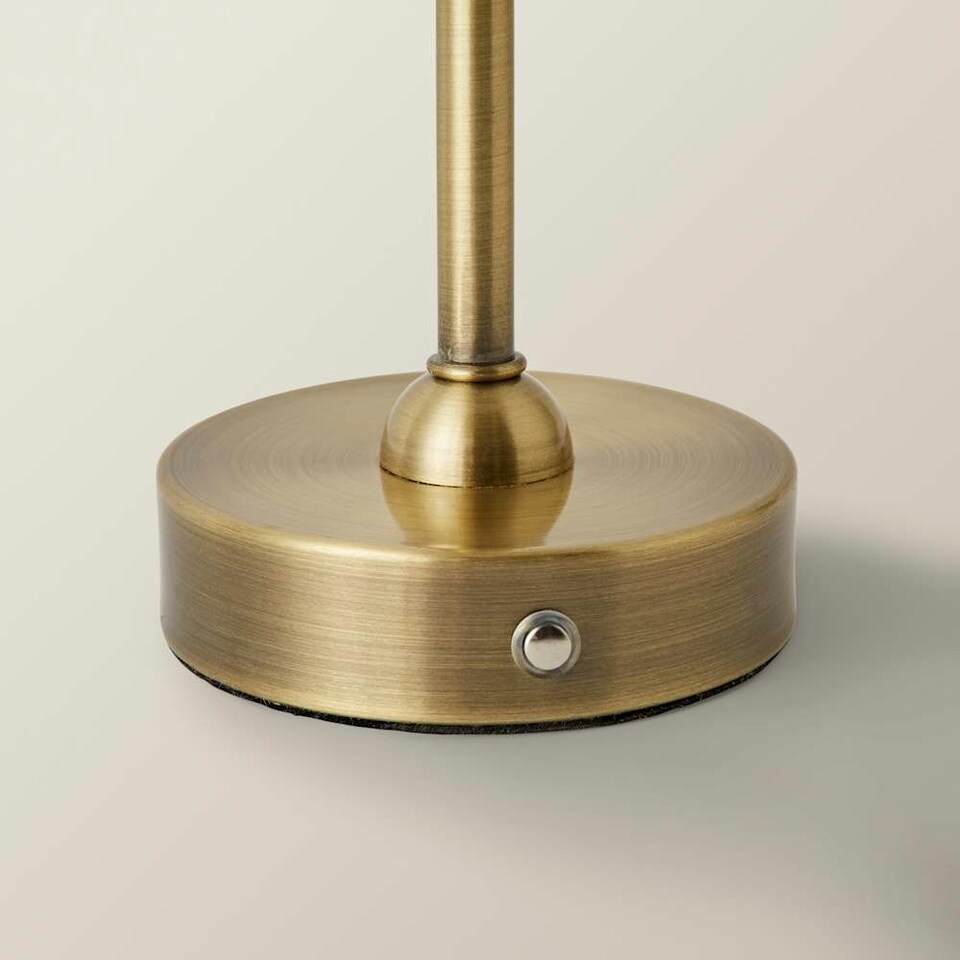 image 1 of ValueLights Lowe Brushed Gold Table Lamp with Natural Tapered Shade and Globe LED 2W Cool White 2700K Bulb