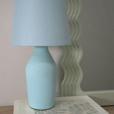 ValueLights Arlo Pair of Duck Egg Blue Ceramic Table Lamps with Blue Shades and LED Bulbs Blue