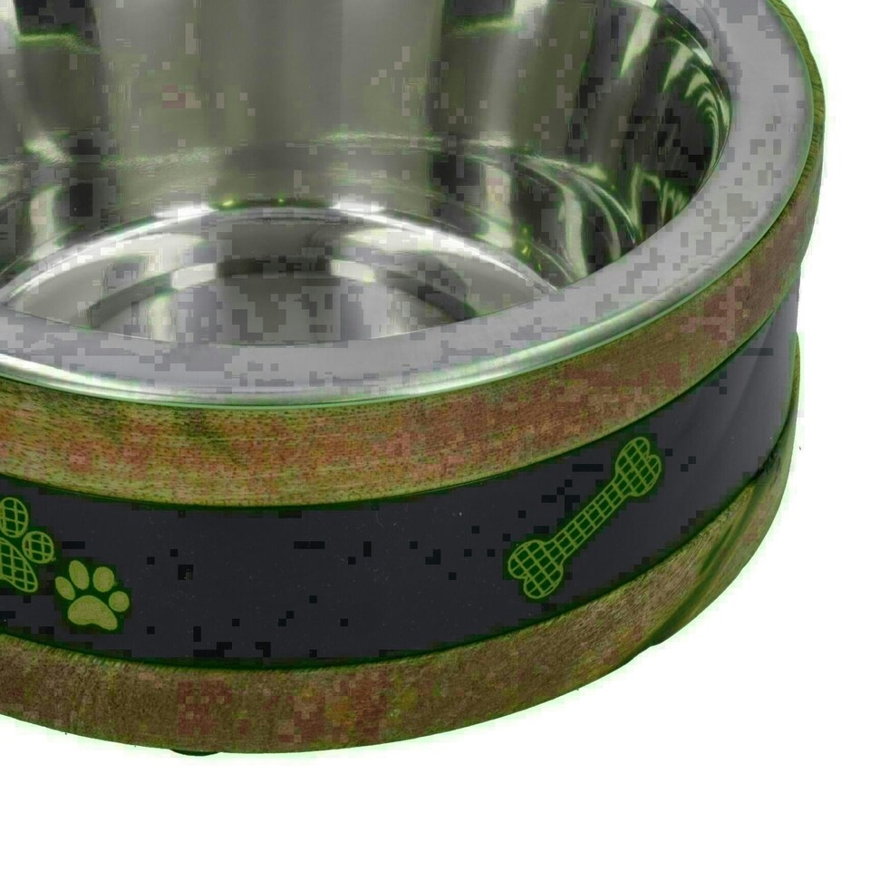 image 1 of 2 Medium Wooden Ring With Removal Metal Bowl Dog Puppy Food Water Dish Brown