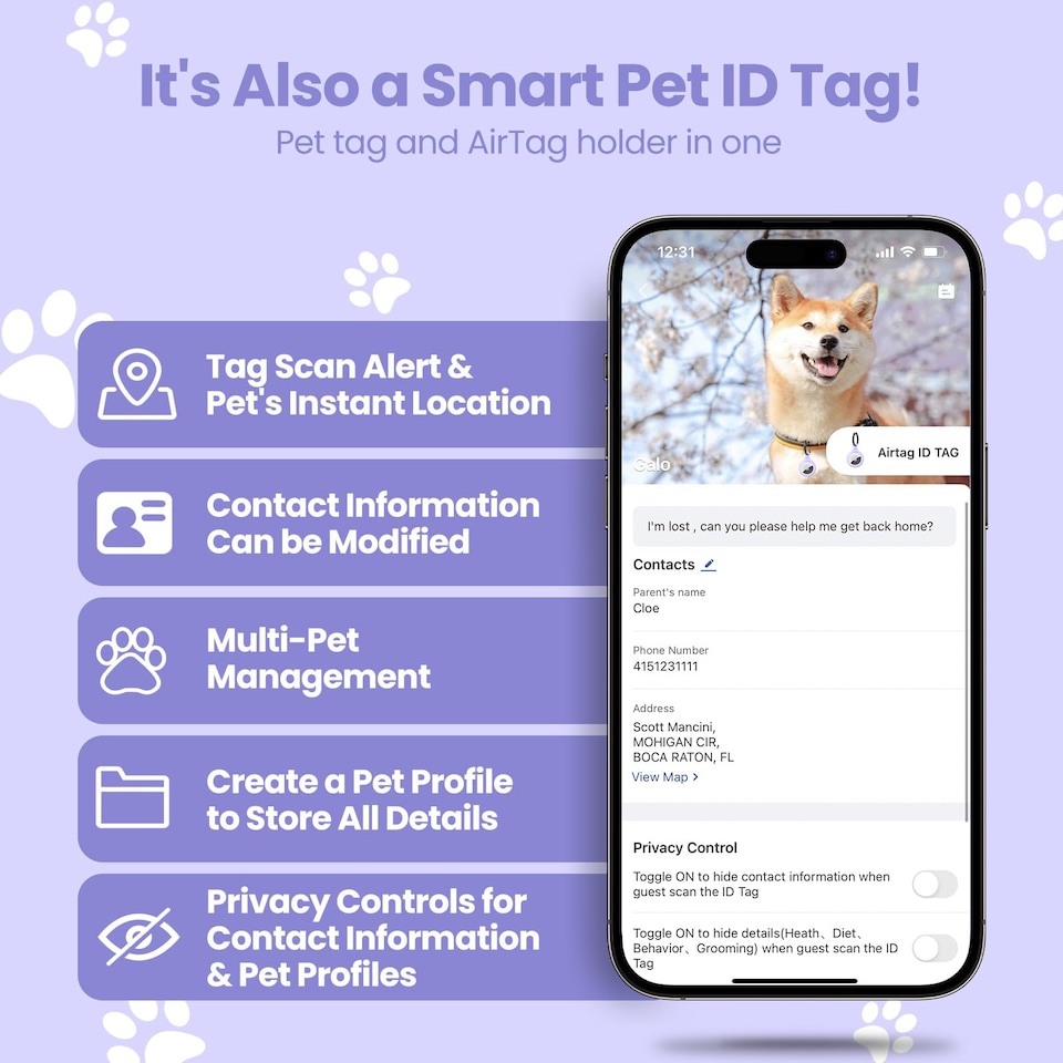 image 1 of AirTag Holder & Collar for Pets GPS Tag & App with Smart QR ID