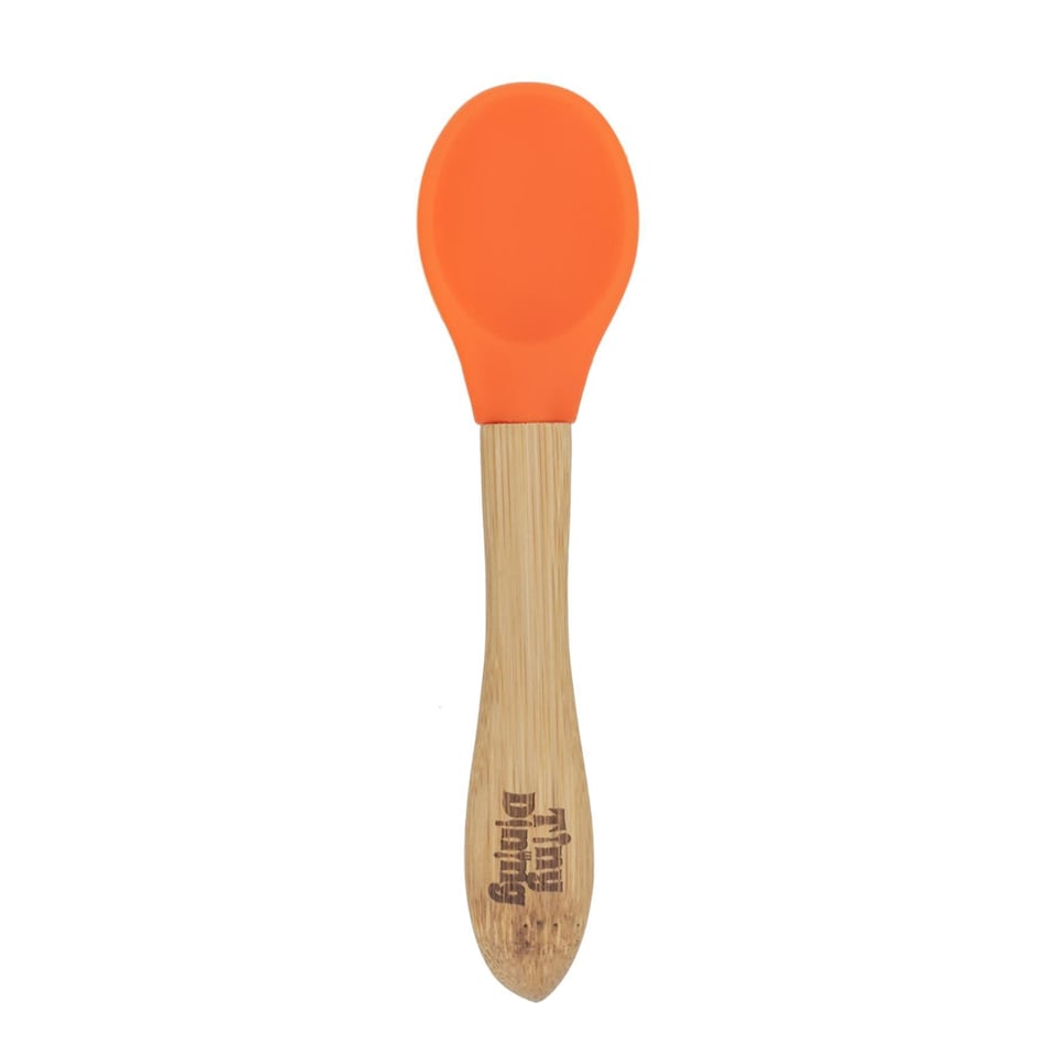 image 1 of Tiny Dining Children's Bamboo Silicone Tip Spoon - Orange