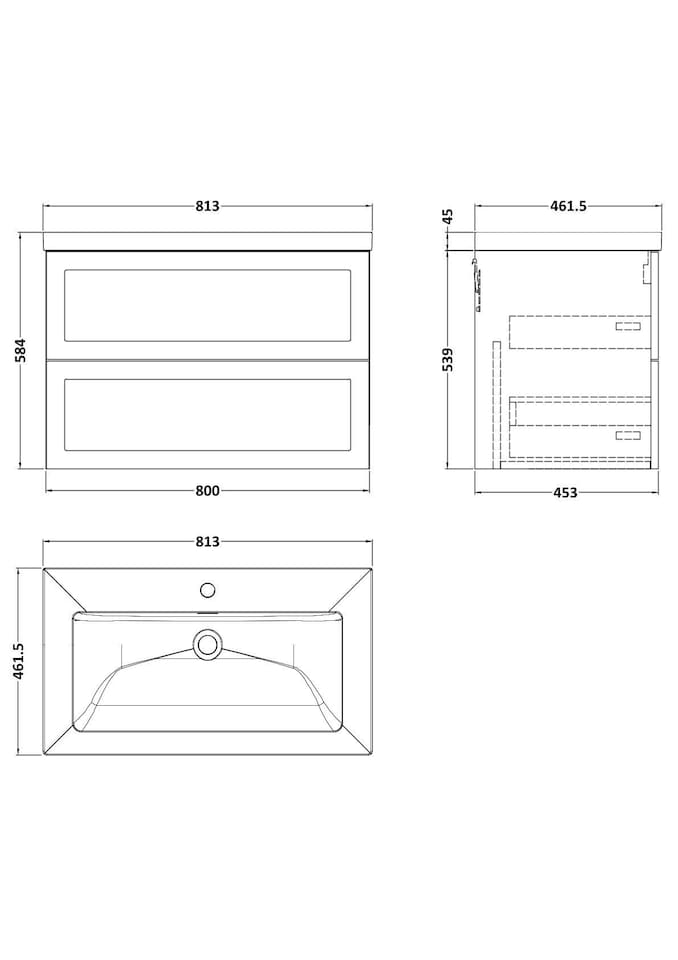 image 1 of Balterley Stonnall Traditional Wall Hung 2 Drawers Vanity Unit with 1 Tap Hole Fireclay Basin, 800mm, Pebble Grey